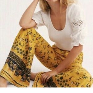 Free People yellow bandanna printed rare vintage extreme flare jeans